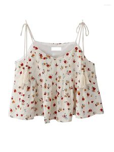 Damestanks zoete bosachtige borduurwerk kleine bloemen bloemje veter boog geplooide pop camisole vest meisje leeftijdsverlies sling tops