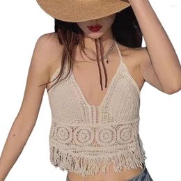 Canotte da donna Sweet Ladies Canotta Halter Neck Strap Lady Crop Top Tassel Hollow Out Dress-up