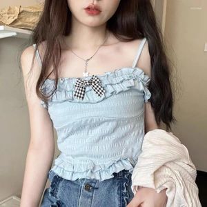 Dames Tanks Sweet Lolita Halter Top Dames Koreaans Schattig Boog Roze Kawaii Tanktops Vrouw Blauw Zomer Strand Japans Preppy stijl Harajuku