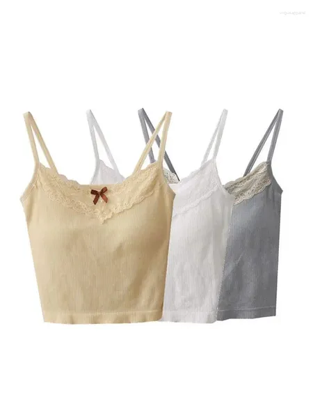 Tanks pour femmes Sweet Pure Style Lace Edge Bow Smalling Small Camisole Female Summer avec des tampons à épaules courtes à épaules dérivées