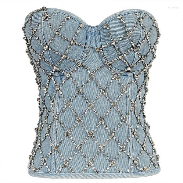 Tanks pour femmes SXTHAENOO 2023 Femmes Sexy Mode Crop Top Diamant Fleur Bustier Gilet Bustier Soutien-Gorge Night Club Party Tank Femelle