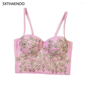 Tanks pour femmes Sxthaenoo 2024 Per perle des vêtements YY2K fleur de diamant coloré