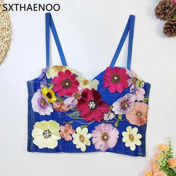 Tanks pour femmes Sxthaenoo stéréoscopique florale brodée sous-marine en lacet-up crampe camisole tops corset top women exquise tank