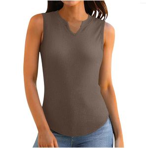 Tanks de réservoirs pour femmes pour femmes décontractées V cou sans manches coulées bouclées mignons tops camisole tee-shirt à la mode et simple