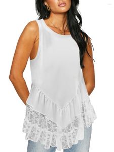 Camisetas sin mangas para mujer, camisetas holgadas con cuello redondo, sin mangas, con bordado de flores de encaje, chaleco con dobladillo con volantes, camisas blancas para verano Y2K