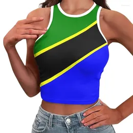 Tanks Femmes Tanzanie Drapeau Imprimer Crop Top Pour Femmes Sexy Camis Gilet Sans Manches T-shirt Streetwear Hors Épaule Femme Casual Débardeurs