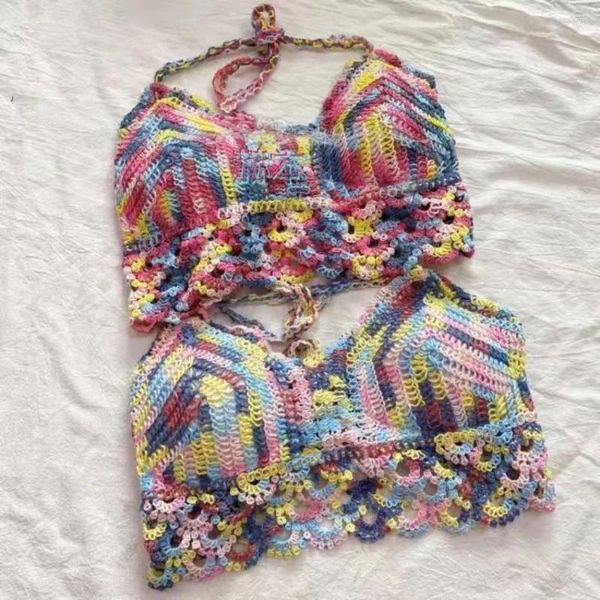 Tanques de mujeres el bikini bikini follet de encaje de algodón chaleco boho bustier tops sexy crochet grochet mujer camisolas