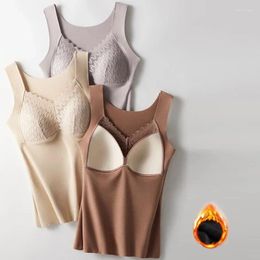 Réservoirs pour femmes sous-vêtements thermiques gilet de velours hiver femmes simples solides avec coussin de poitrine Camisole mince écharpe chaude femme