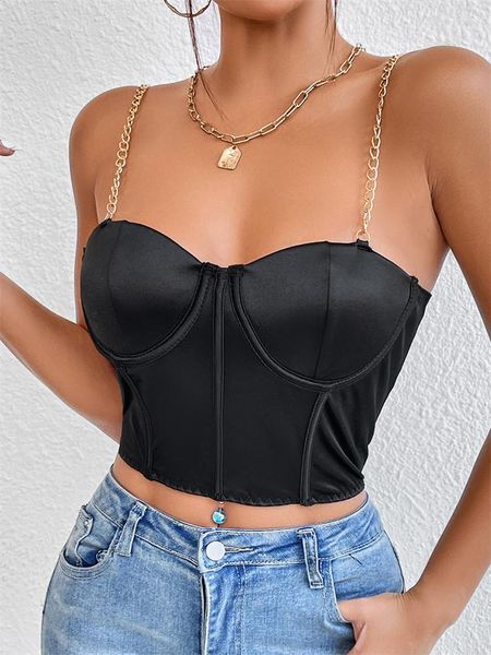 Débardeurs pour femmes Thorn Tree Sexy Médaille Chaîne Sangle Bustiers Recadrées Femmes Sans Manches Dos Nu Low Cut Corsets Tube Tops Sling Camis 2023