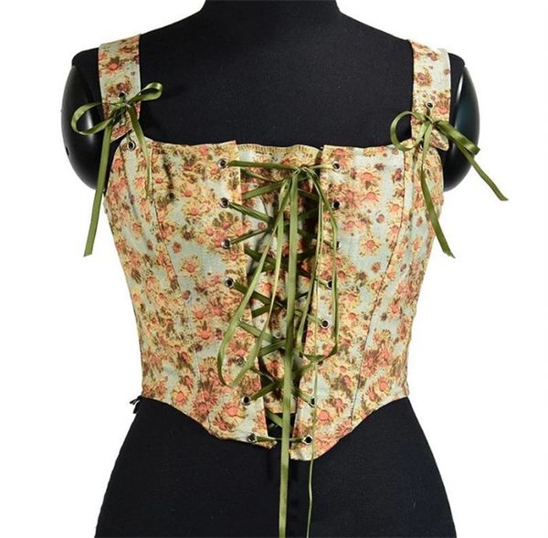 Tanques de mujer Tie Up Bandage Corsé floral Mujeres Lace-up Crop Top Verano Sin mangas Deshuesado Bustier Casual Tank Plus Size