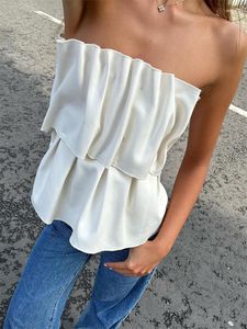 Tanks Femmes Tossy Blanc Plissé Pour Femmes Tube Tops Dos Nu Slim Patchwork Casual Été Élégant Y2k Top Taille Haute Solide Bandeau Crop