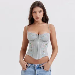 Tanks pour femmes Townlike broderie dentelle côté mince corset discothèque sexy fête crop top femmes taille enveloppement 2024 été streetwear