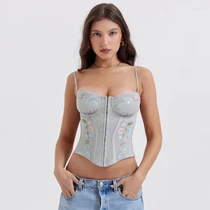 Vrouwen Tanks Townlike Borduren Kant Zijkant Slanke Corset Nachtclub Sexy Party Crop Top Vrouwen Taille Wrap 2024 Zomer streetwear