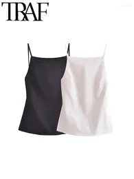 Tanks pour femmes TRAF Y2K Femmes Camisole Mince Strappy Dos Sans Manches Bretelles Slim Crop Top 2024 Été Femme Mode Sexy Club Casual