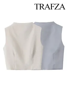 Damestanks trafza 2024 lente dames mode shirt ronde nek strakke bijgesneden tops vrouw casual chic elegante vrouwelijke topkledingstraat