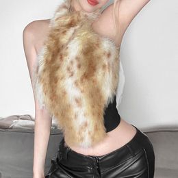 Débardeurs pour femmes Tendance Ins À la mode et exquis Personali Furry Patchwork Halter Top Femmes Design Sense Minceur Haut Sans Dossier