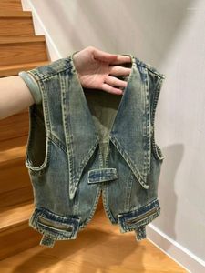 Débardeurs pour femmes Col rabattu Fermeture à glissière Harajuku Jeans Coréen Été Slim Crop Top Y2k Esthétique Streetwear Débardeurs japonais pour femmes