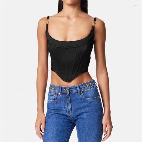 Camiseta sin mangas para mujer, ropa de otoño 2024, moda coreana, envoltura Halter de espina de pescado, Top sin mangas Y2k juvenil