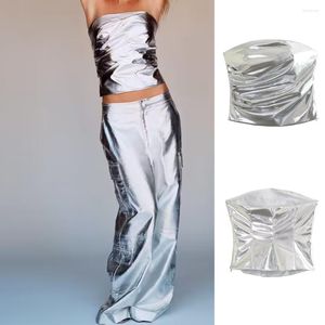 Tanks de mujer unizera 2023 Summer Sexy One Línea Neck Off Shoulder Metal Metal sin mangas en Top 4661020