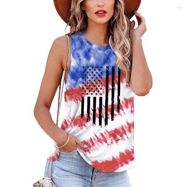 Tanques de mujer EE. UU. Bandera estadounidense Impresión 3D Camiseta sin mangas Verano Mujeres Streetwear Y2k Tops Chaleco de gran tamaño Fuera del hombro Sin mangas Mujer Sexy