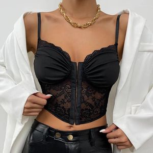 Débardeurs pour femmes Col V Dentelle Sexy Camisole Femmes Noir Spaghetti Strap Summer Camis Blanc Transparents Dames Slim Voir à travers S Tops