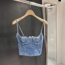 Tanks pour femmes VANOVICH Style coréen Lavé Couleur unie Denim Sexy Camisole Top Femme 2023 Mode d'été Dos nu High Street Casual