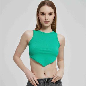 Camiseta sin mangas para mujer, camiseta sin mangas, camisetas de punto acanaladas, cuello Y2k, camisas de verano para mujer, informal marrón para mujer