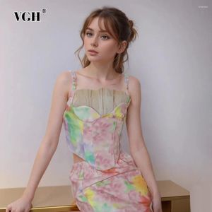 Tanks pour femmes VGH Hit Color Printing Patchwork Mesh Tops for Women Square Collar Sans manches Slimingles Slimming Vests Femme Femme