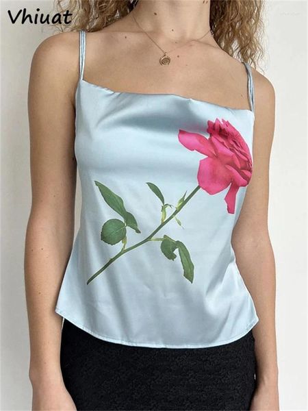 Tanks pour femmes Vhiuat Spaghetti Strap Impression florale Crop Top Streetwear Sexy Fashion Femmes Sans manches Backless Tops Tops Night Club Femme