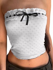 Débardeurs pour femmes Vintage des années 90 à lacets haut bandeau rétro esthétique sans bretelles à volants Tube Crop Tee Sexy dos nu Clubwear