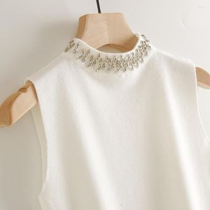 Damestanks Vintage kralen gebreide vrouwen Vest Zomer Solid O-Neck Mouwloze elegante vrouwelijke trekkers Tops T-stukken