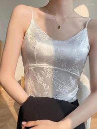 Tanks pour femmes vintage chinois 2024 Été blanc jacquard backless slim gilet veste sexy femme noire sans manche en V