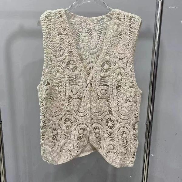 Tanks pour femmes vintage crochet creux out gilet femme chic v cou