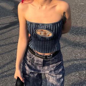 Women's Tanks Vintage Metal Letter-D Vest Tank Y2k Crop Tops Sexy Knit Jacket Slim High-end Luxurious Designer Clothing Streetwear