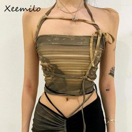 Tanks pour femmes Wherememery Green Lace Up Off Bounder Tank Top Summer 2024 esthétique sexy imprimé Crop sans manches