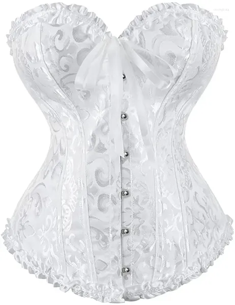 Tanques de mujer Corsé blanco Top Tallas grandes Mujeres Bustier Overbust Sexy Lace Up Lencería floral Vintage Victorian Moda Negro Rojo Gota