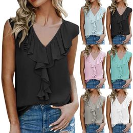 Débardeurs pour femmes Blanc H Womens Deep V Neck Ruffle Camis Casual Summer Blouse Sleeveless Print Shirt Top Tank Tops