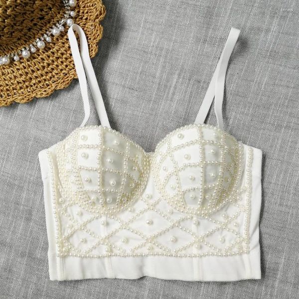 Débardeurs pour femmes perles blanches Bralet Corselets fête mariage Bustier soutien-gorge haut court