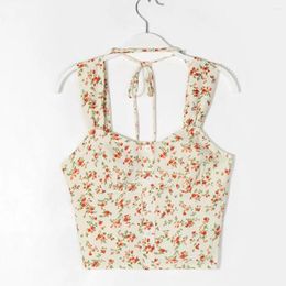 Tanks pour femmes flétrissants Indie Folk Vintage Tropical Imprimé Hollow Out Square Collar Fashion Shirt Tops Summer Blouse Femme
