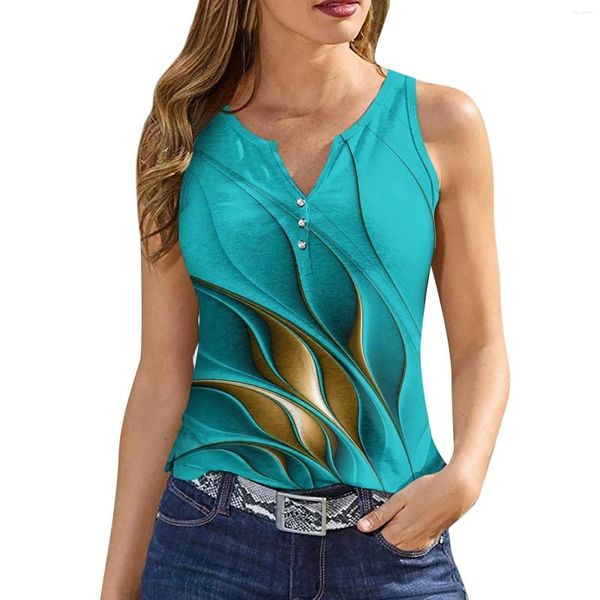 Tanks de mujer Tiga de tanque Vuello V Cuello Casco Casual Flujo Flojo Summer Singless Cortes laterales profundos para la mujer Mujer Elegante Flower Regata