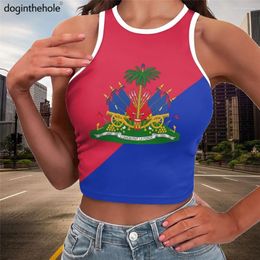 Damestanks dames strakke crop tops Haïti vlagontwerp vrouwelijk comfortabele korte t-shirts mouwbare tank plus maat 2xl streetwear