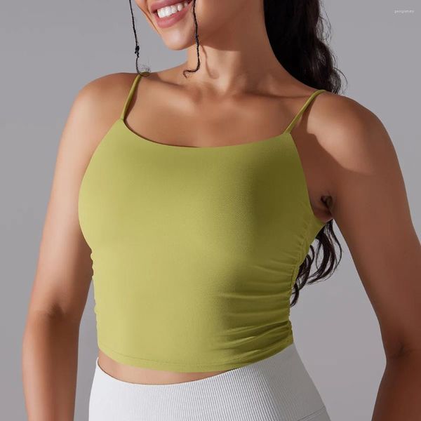 Tanques de mujer Mujeres Vendaje Deportes Camis Camisa Entrenamiento Gimnasio Entrenamiento Tops Correr al aire libre Yoga Pliegues Tanque Elástico Nylon