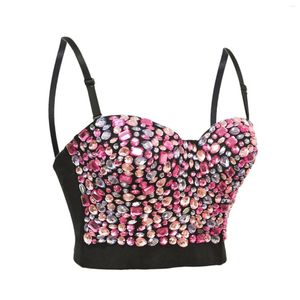 Débardeurs Femme Bustier Sexy Outfit Corset Strass Argent Sequin Glitter Crop Top Stage Club Party Tank Goth Festival Vêtements