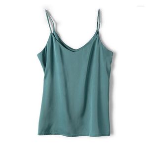 Débardeurs Femme Caraco Mode Bretelles Top Dos Nu Col V Basique Blanc Cami Sans Manches Satin Soie Débardeurs Femme Eté Printemps Automne