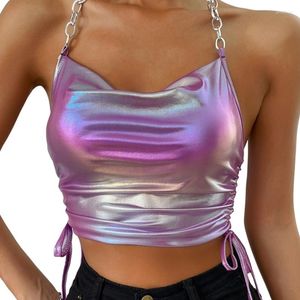 Tanks pour femmes Femmes Camisole Y2k Vêtements Crops Tops Summer 2023 T-shirts Corset Metal Chain Halterneck