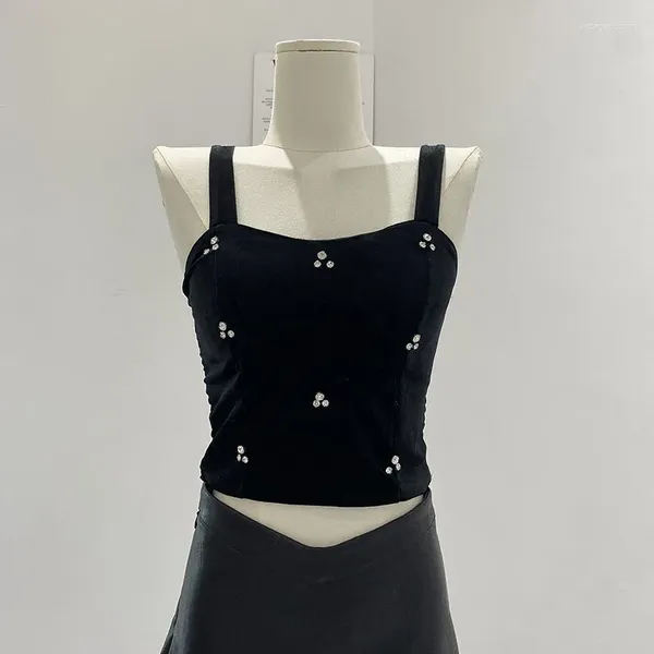 Tanks de femmes Femmes chic Black Velvet Top Slim Basic Sexy Sexy Korean Fashion Fashion Souxes sans manches Tops Summer