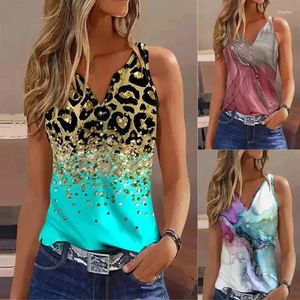 Vrouwen Tanks Vrouwen Contrast Luipaard Print Casual Tank Top 2023 Zomer V-hals Mouwloos Sexy Trui Tops T-shirts Vrouwelijke