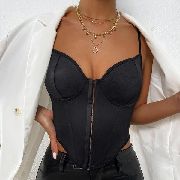 Tanques de mujer Corsé de mujer Sexy Bustier negro Crop Top Bralette Tank Cami Spaghetti Strap Camisoles Low Cut Backless Vest