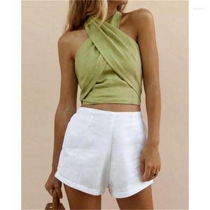 Dames Tanks Dames Criss Cross Tank Zomer Tops Sexy Mouwloos Halter Top Effen Kleur Crop Bandage Vest Vrouwelijke Uitloper Outfits