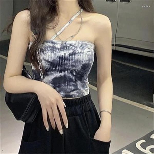 Tanks Femmes Femmes Crop Top Tie Dye Summer Spring Short Ins Camisole Mode Épaule Filles Boob Tube Street Snap Vêtements Colorés Noir